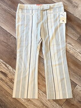 Anthropologie Striped Ankle Cropped Pants in Cream, Tan & Blue